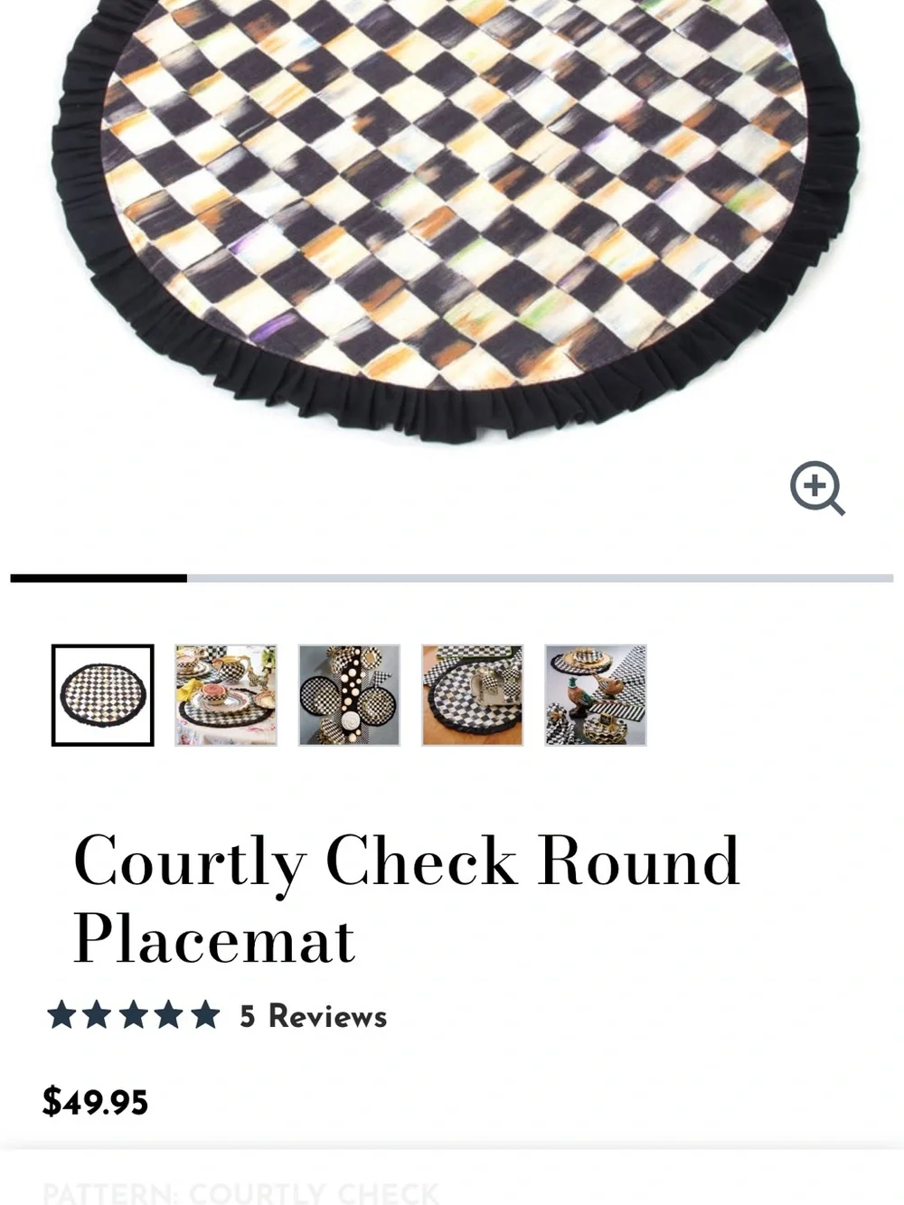 MacKenzie-Childs Black and Cream Checked Placemat with Ruffled Edge